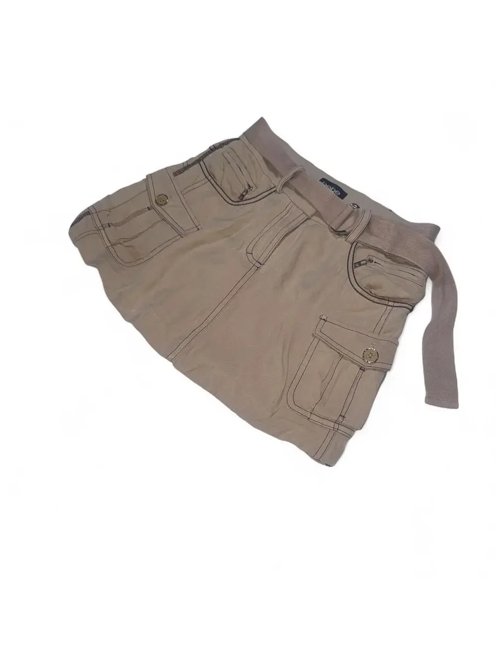 Vintage Bebe Y2K tan cargo mini skirt with belt
